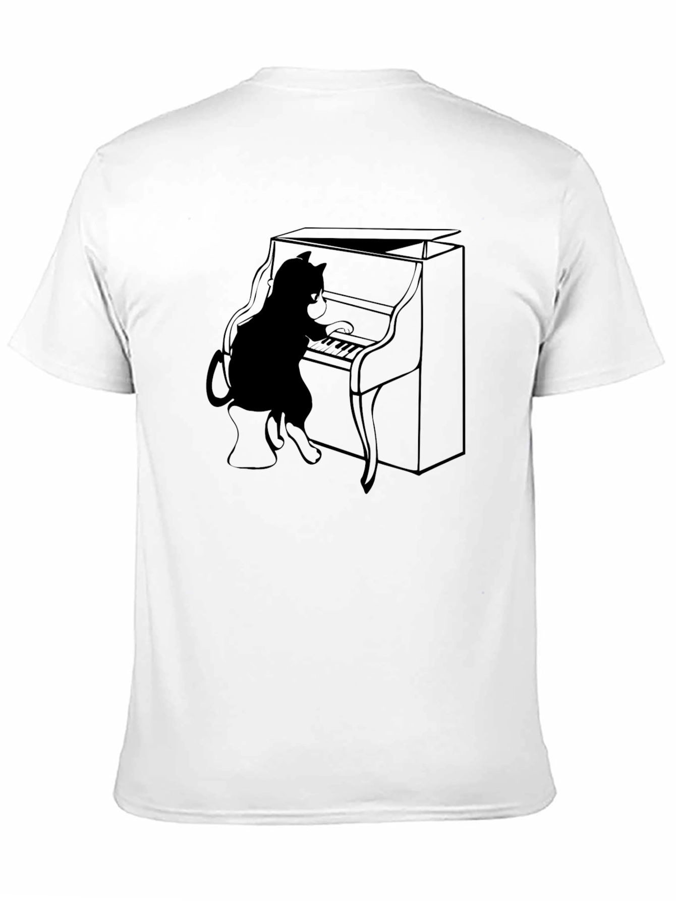 Cat Playing Piano Graphic Tee - Black T-Shirt