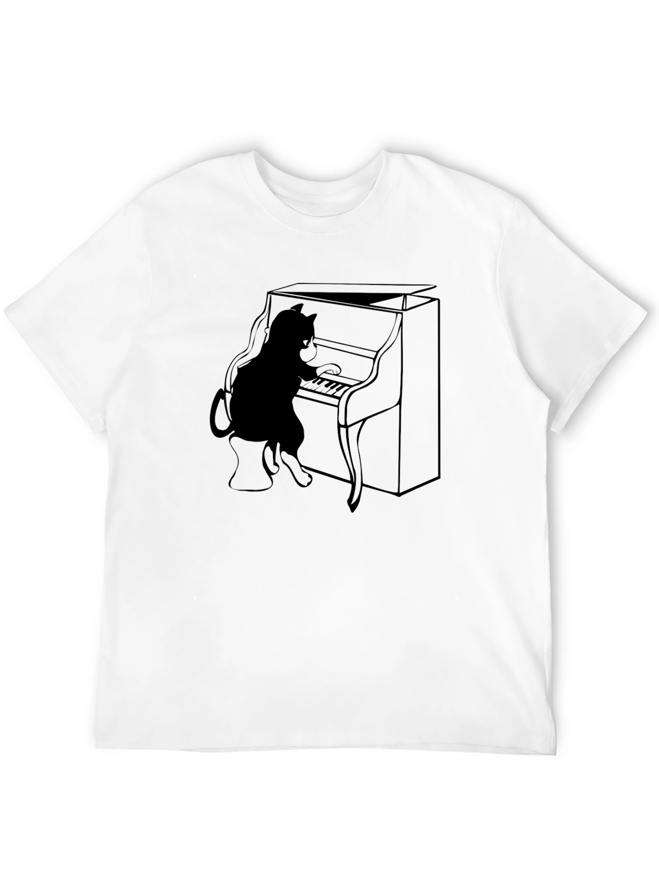 Cat Playing Piano Graphic Tee - Black T-Shirt