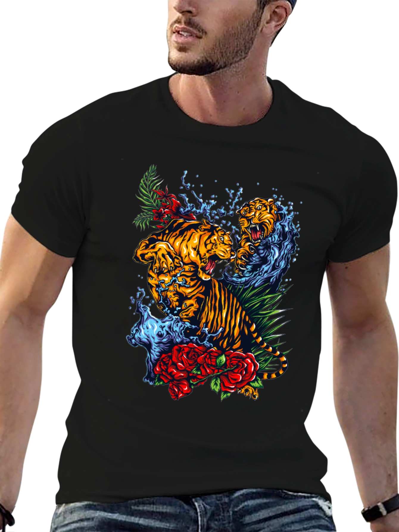 Tiger Splash Graphic T-Shirt - Bold Black Tee