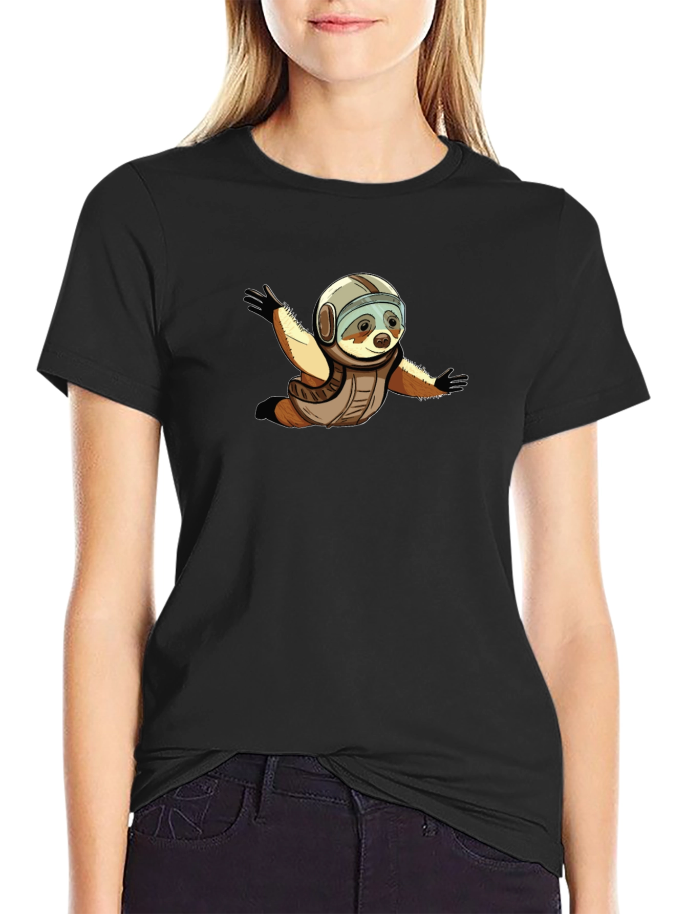 Sloth Skydiver Graphic T-Shirt - Black Cotton Tee