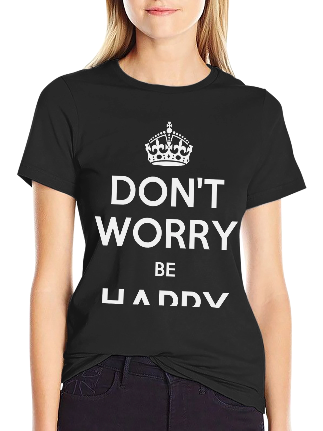 Dont Worry Be Happy Black Graphic T-Shirt