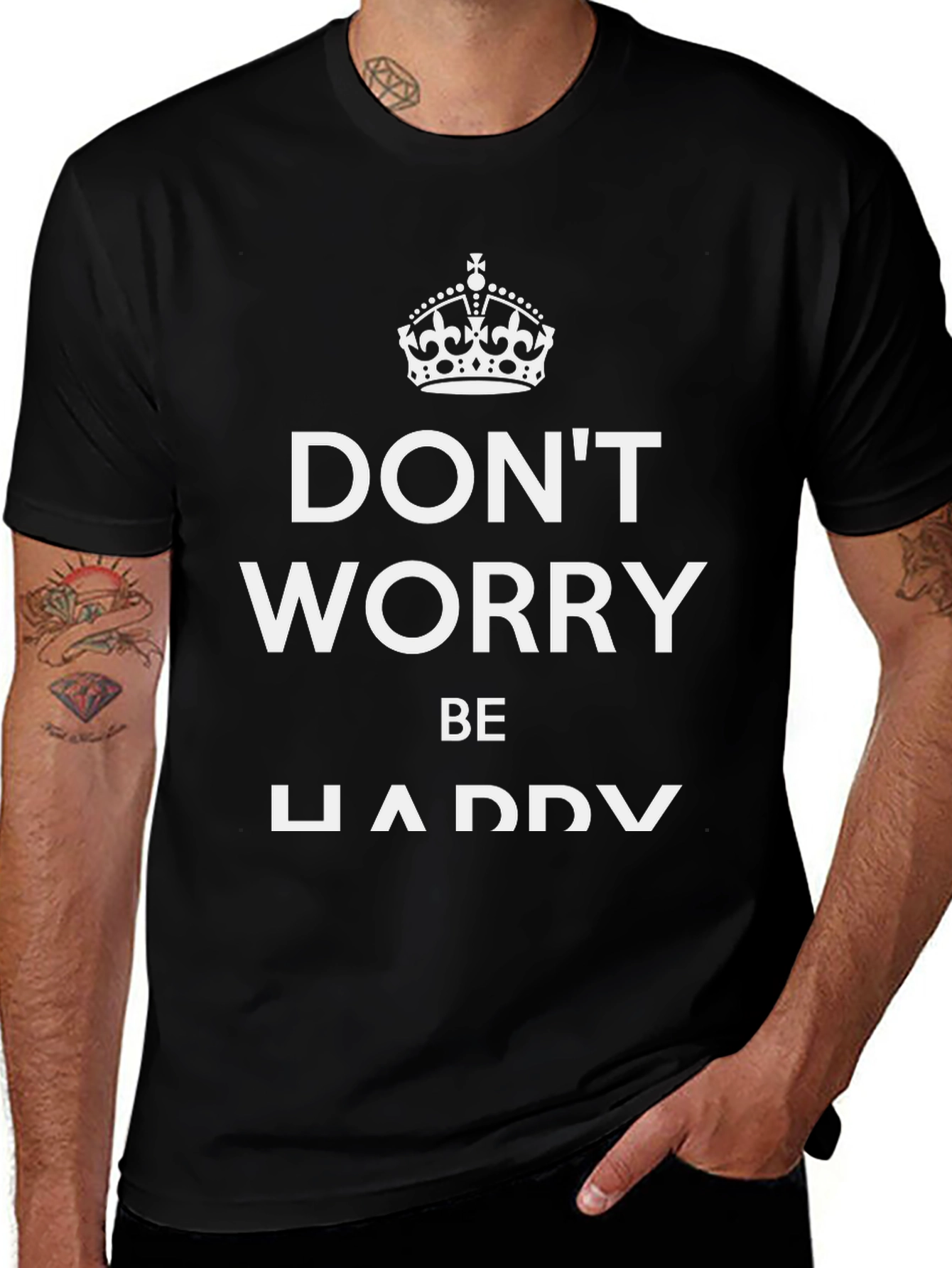 Dont Worry Be Happy Black Graphic T-Shirt