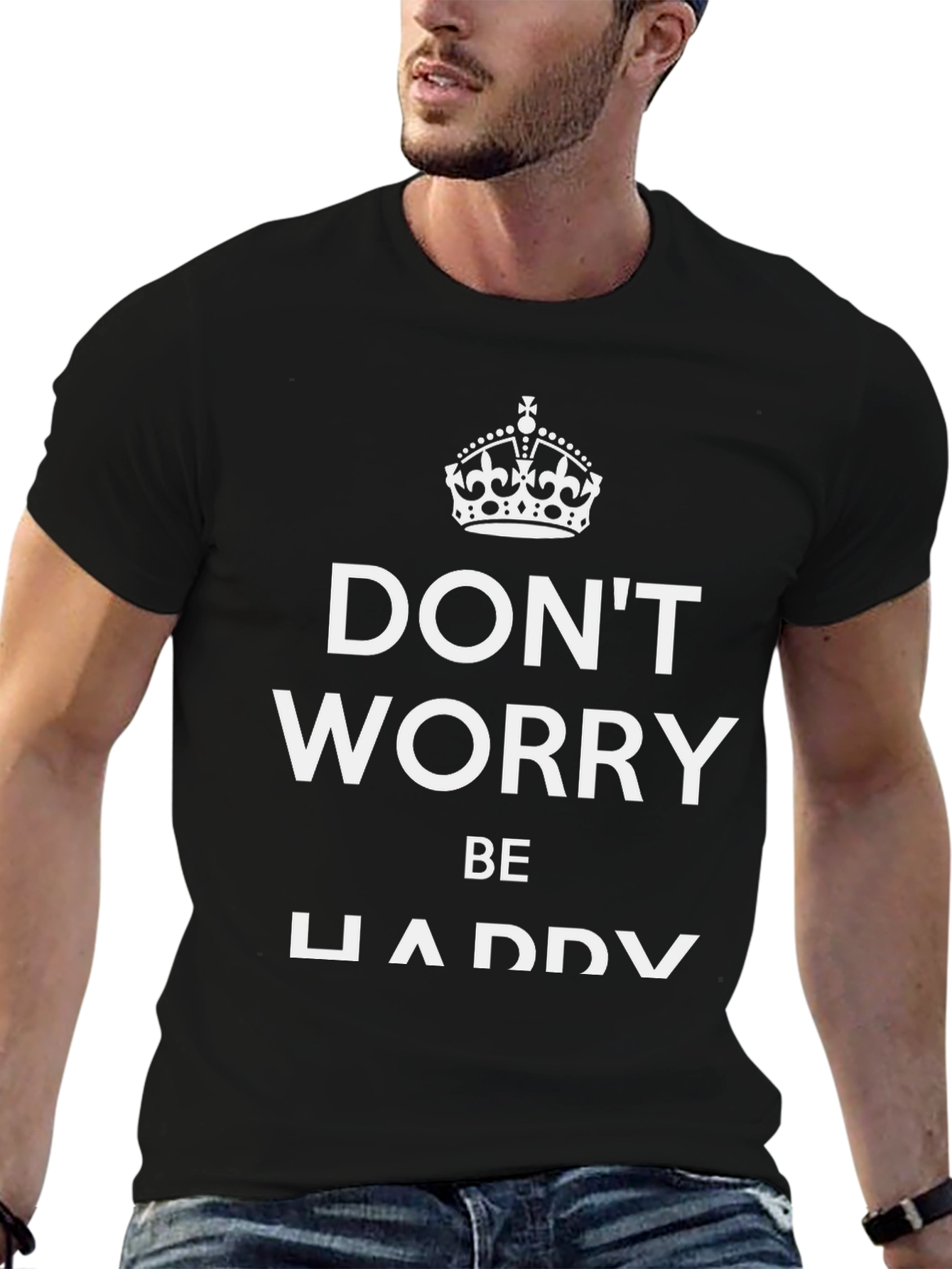 Dont Worry Be Happy Black Graphic T-Shirt