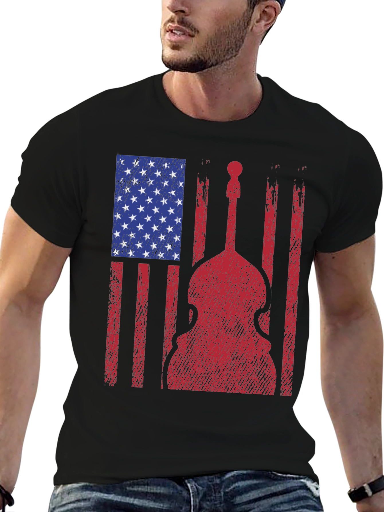 American Flag Bass Guitar Graphic T-Shirt