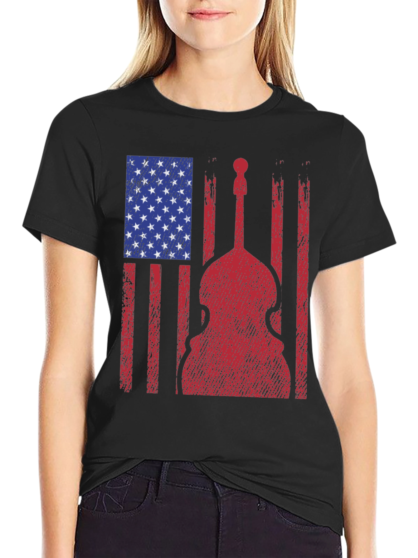 American Flag Bass Guitar Graphic T-Shirt
