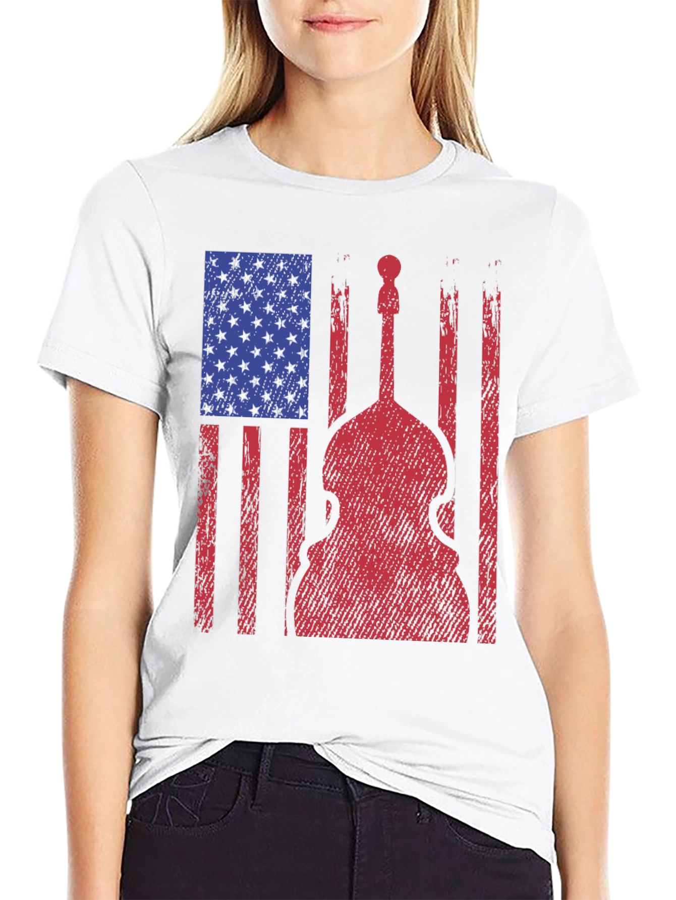 American Flag Bass Guitar Graphic T-Shirt