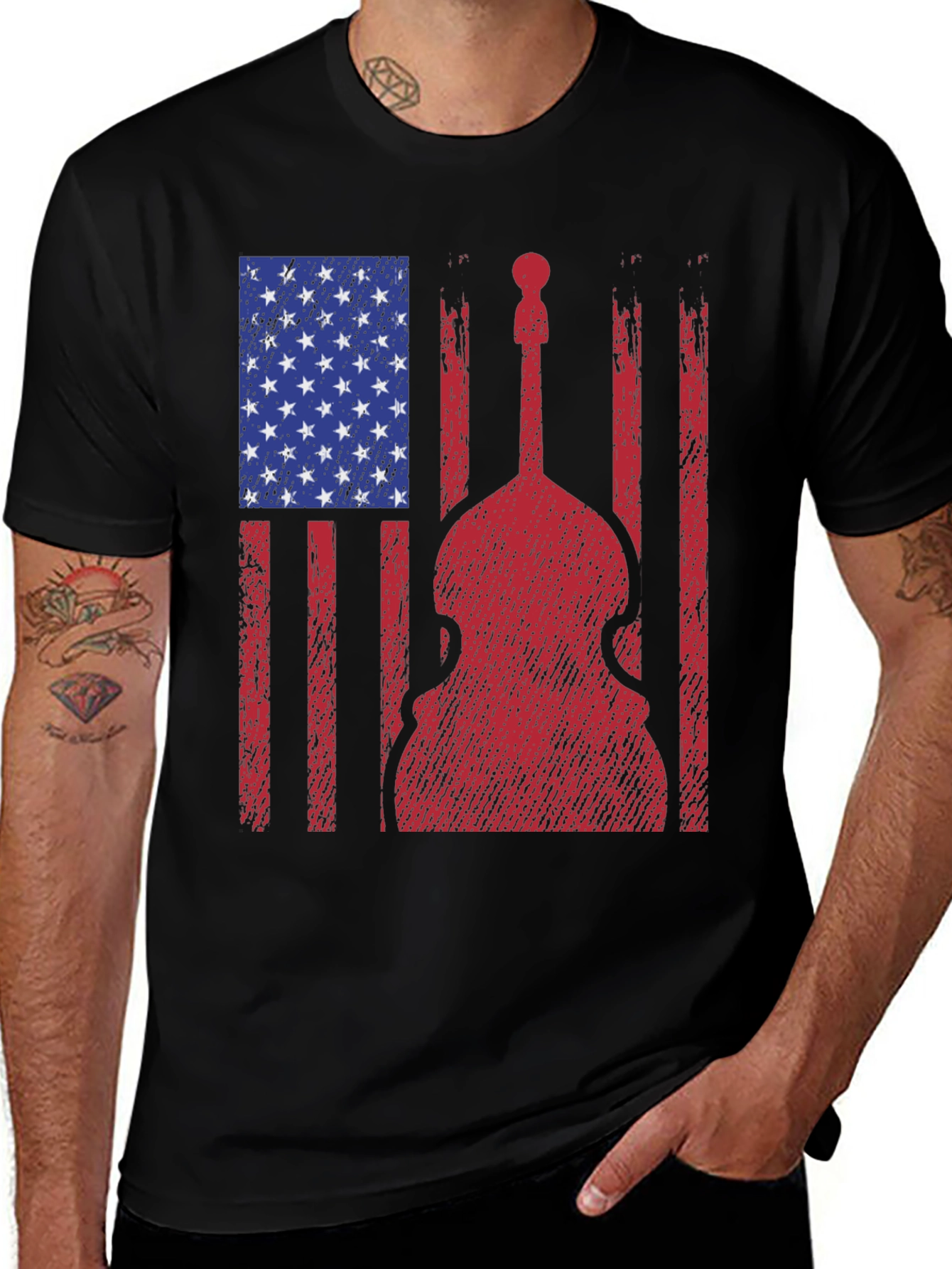 American Flag Bass Guitar Graphic T-Shirt