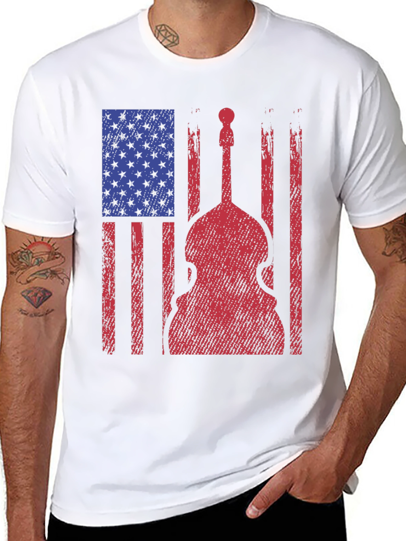 American Flag Bass Guitar Graphic T-Shirt