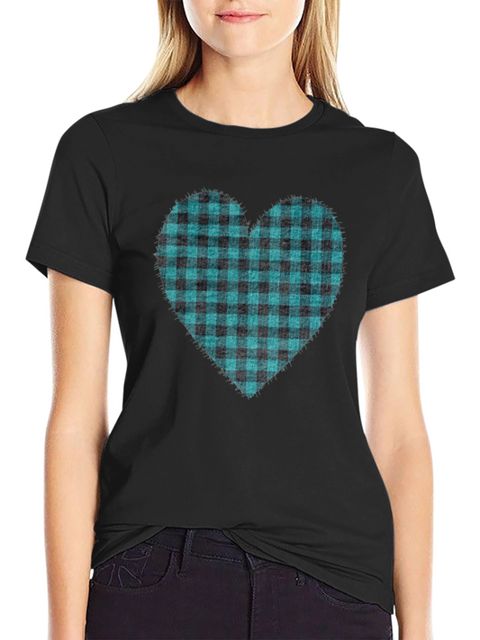 Buffalo Plaid Heart Tee - Trendy Graphic T-Shirt