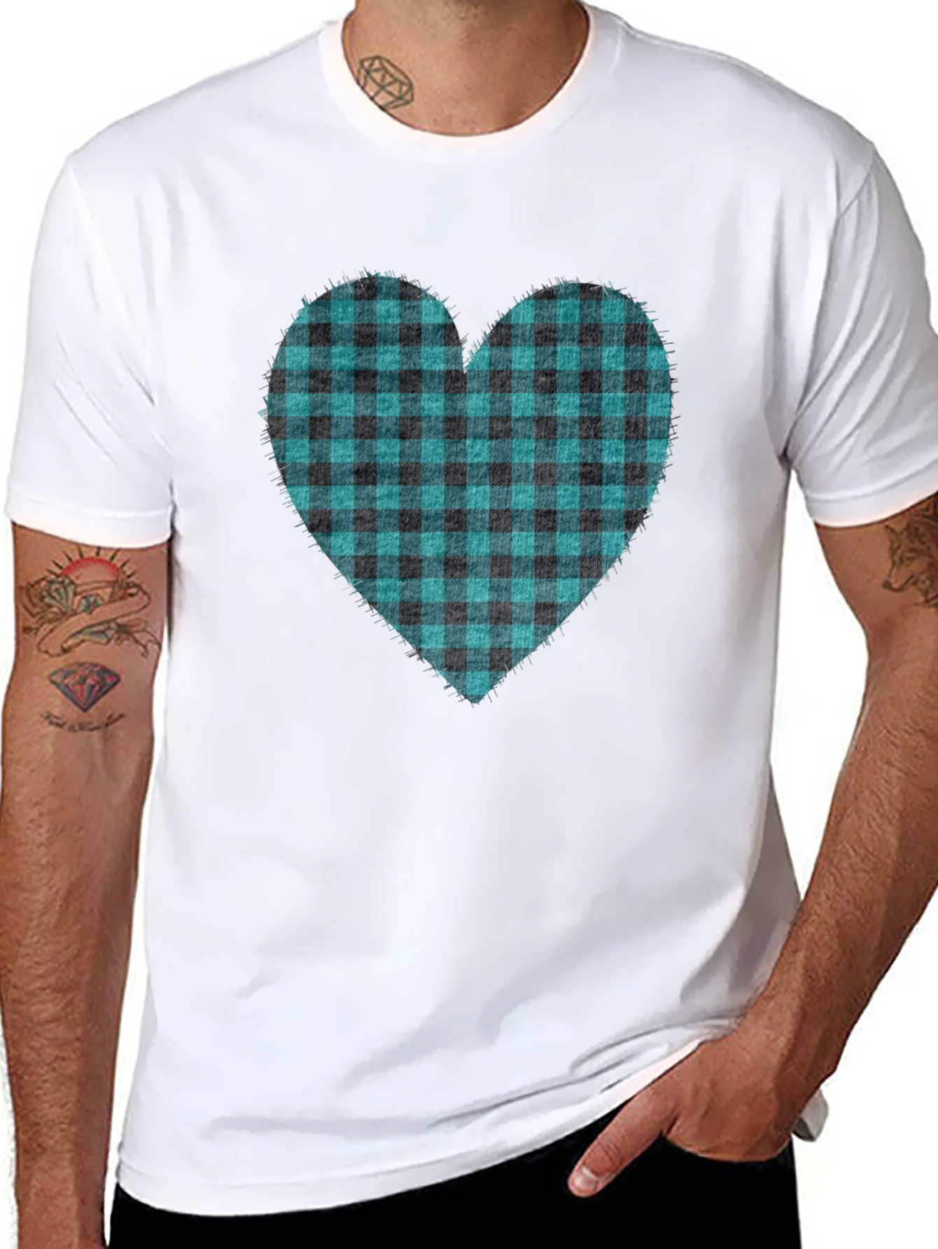 Buffalo Plaid Heart Tee - Trendy Graphic T-Shirt