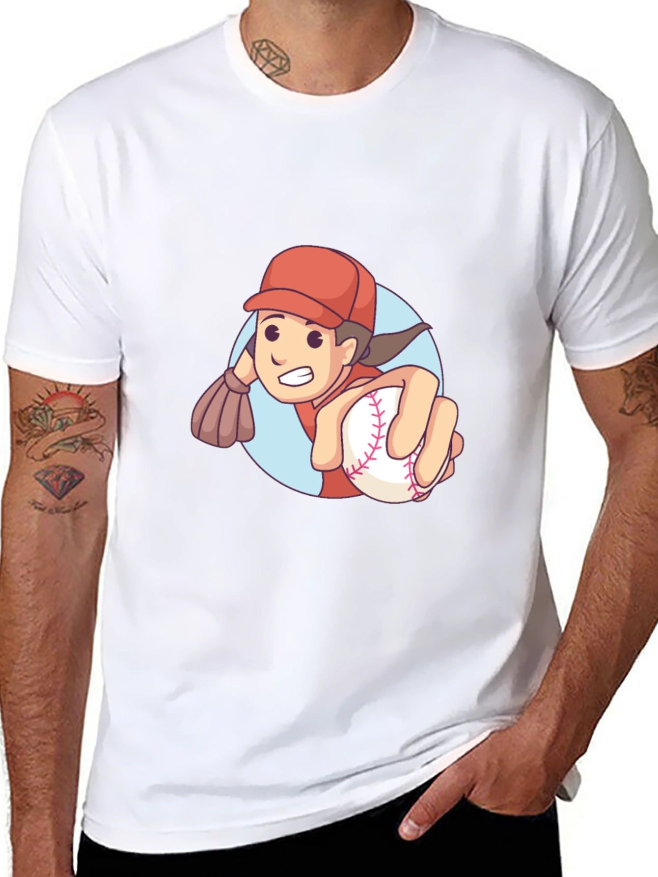 Cartoon Baseball Player Graphic T-Shirt