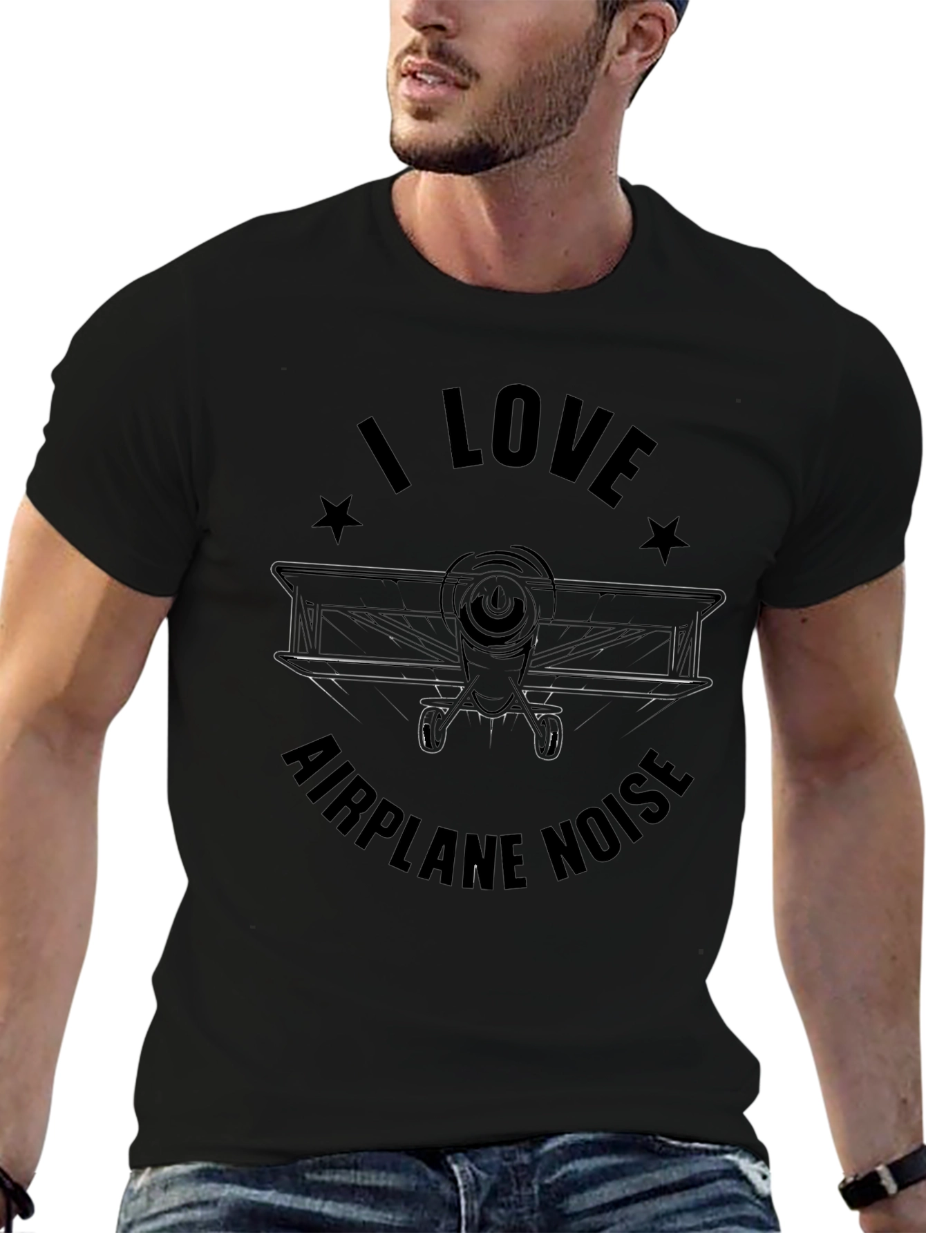 I Love Airplane Noise T-Shirt - Black