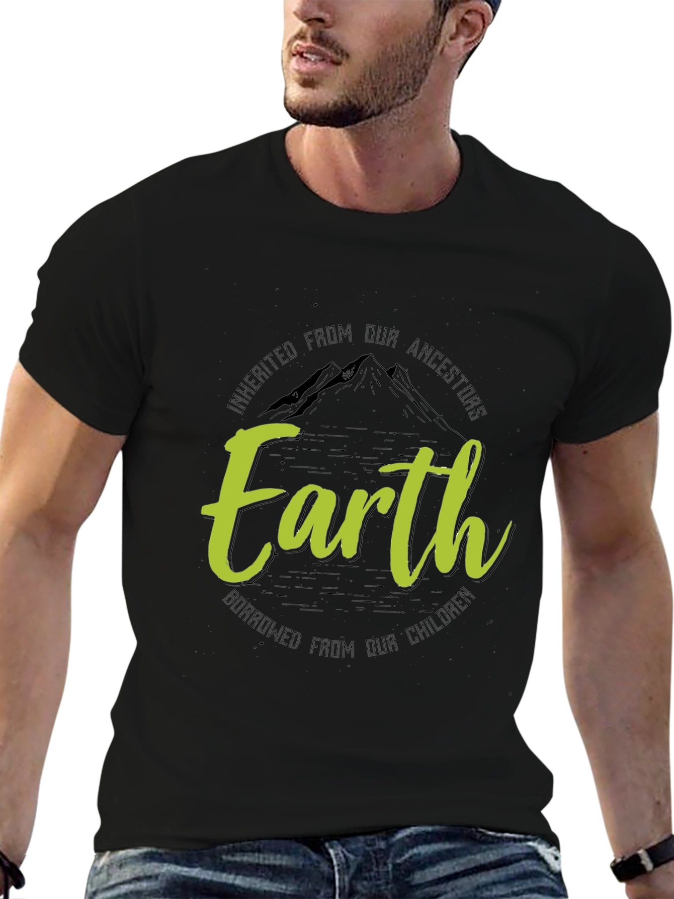 Earth Inherited Borrowed Mens Black Graphic Tee