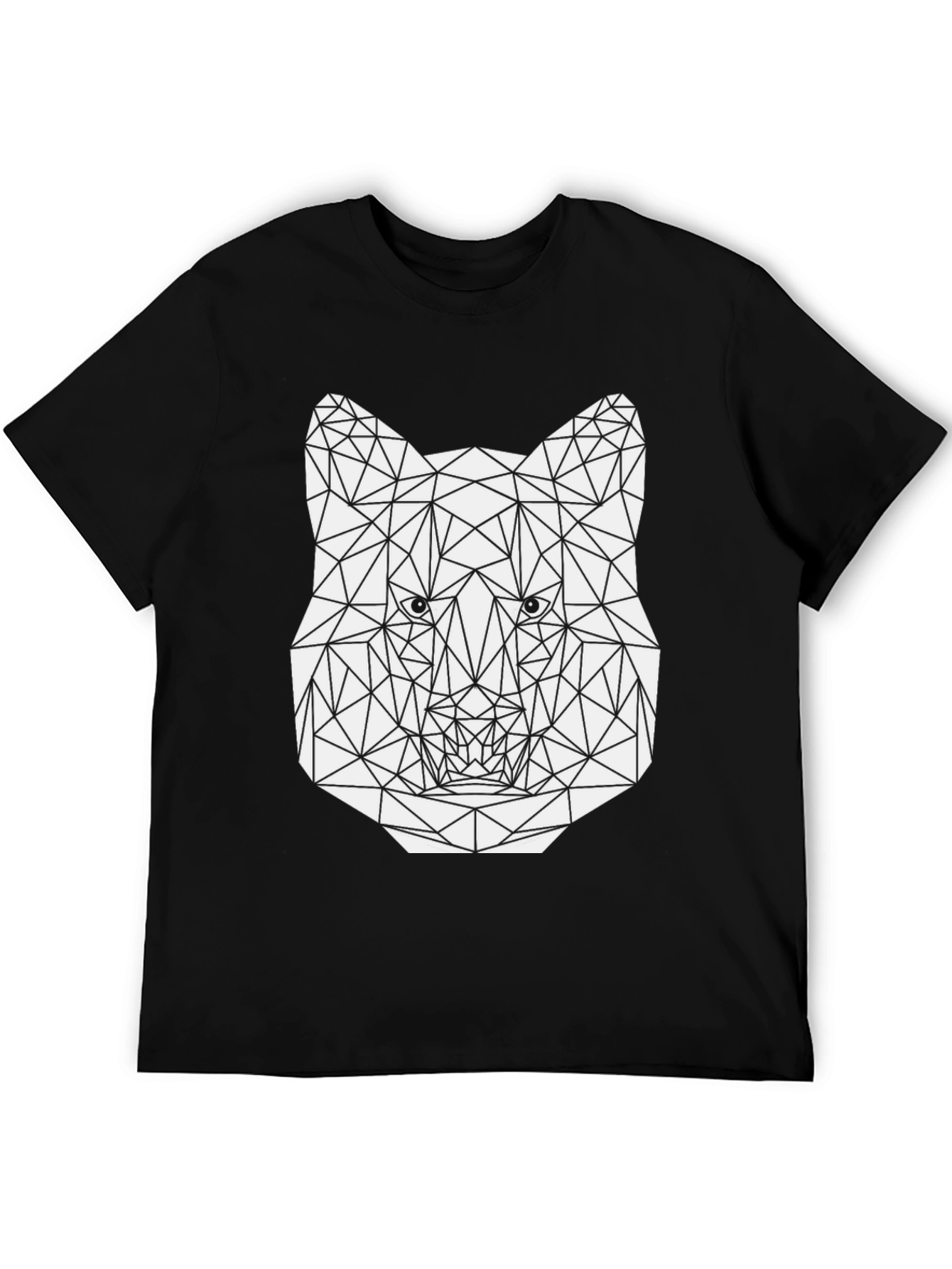 Geometric Wolf Graphic Tee - Stylish Mens Black T-Shirt