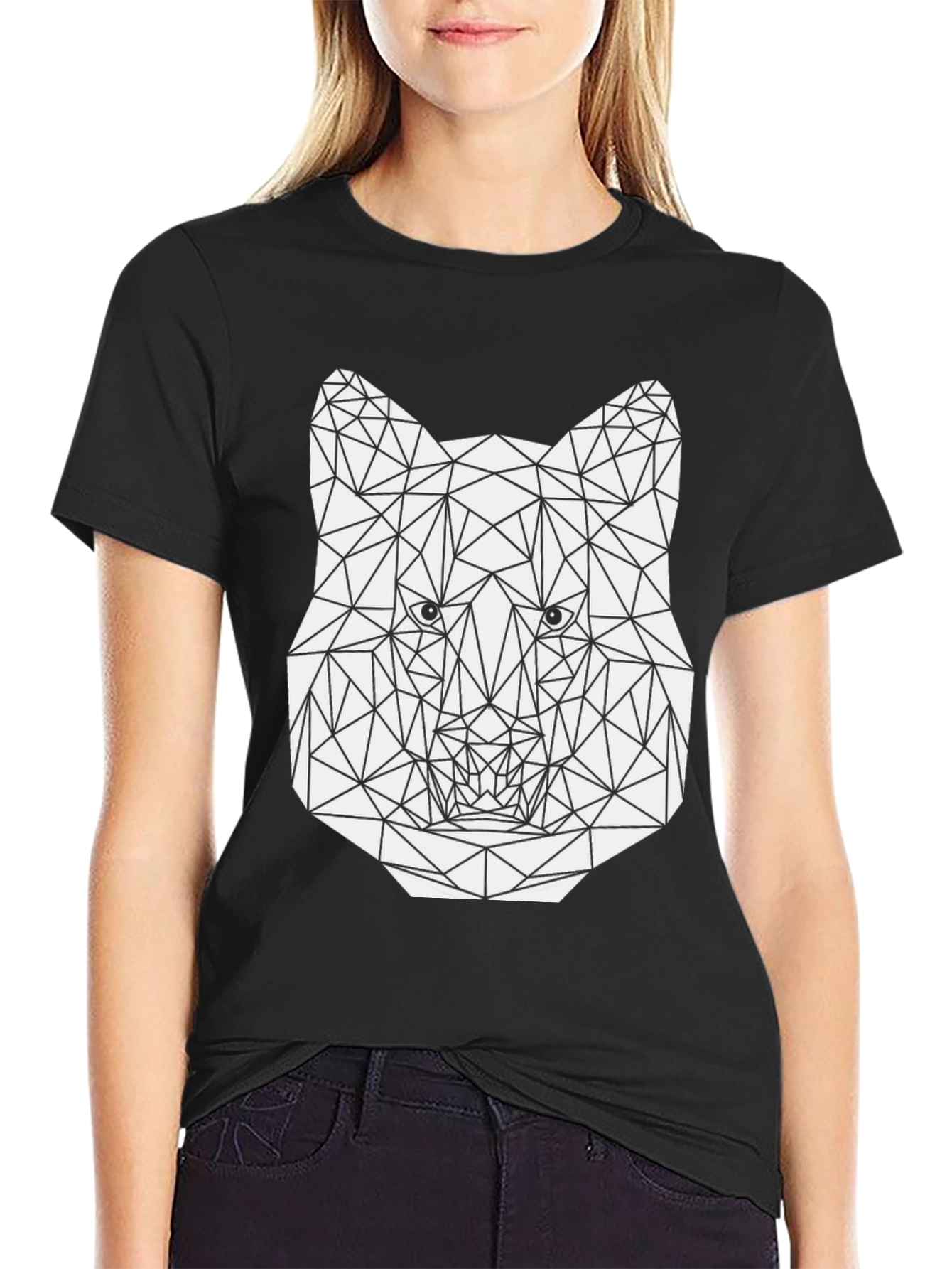 Geometric Wolf Graphic Tee - Stylish Mens Black T-Shirt