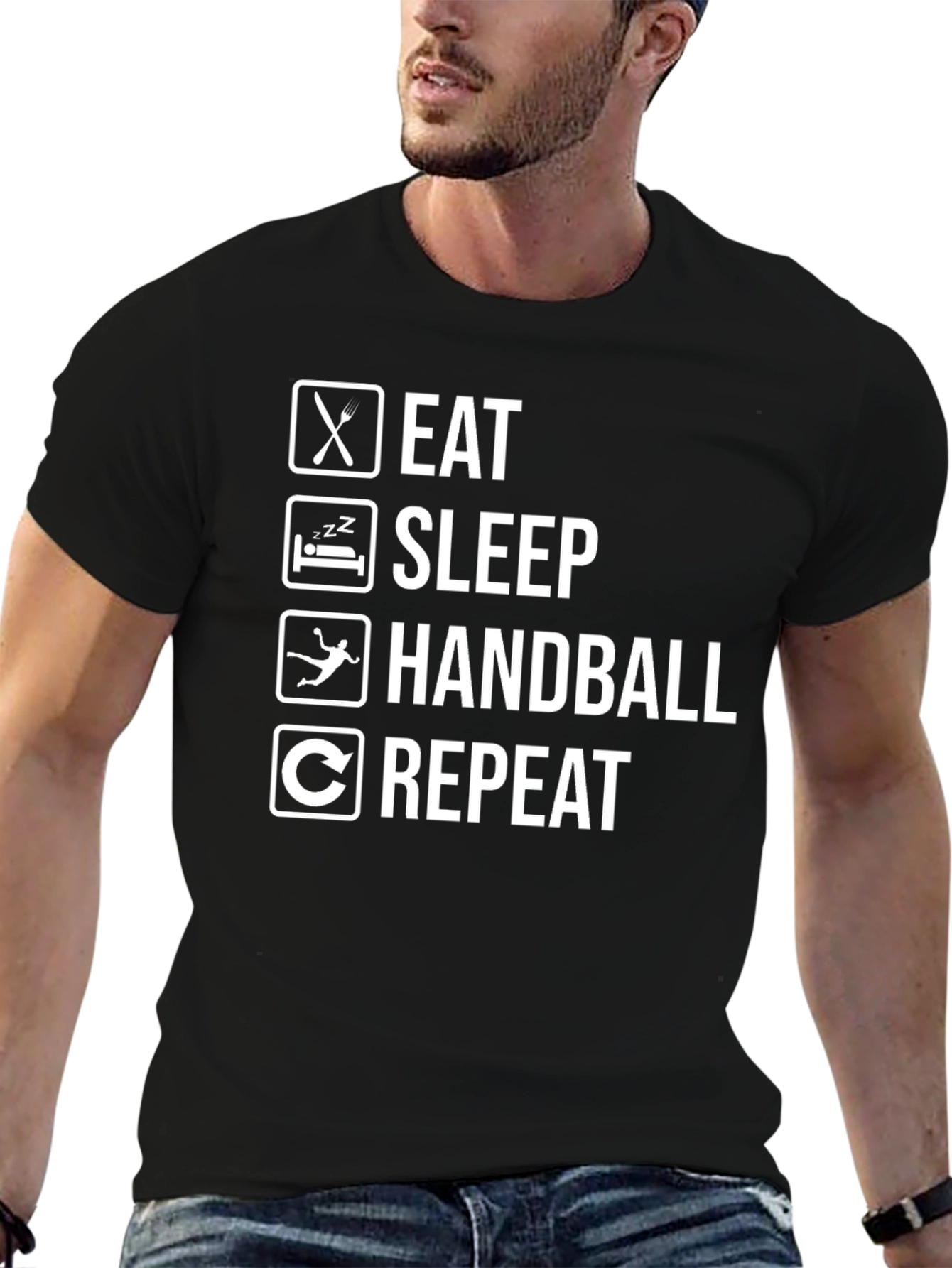Eat Sleep Handball Repeat T-Shirt - Black