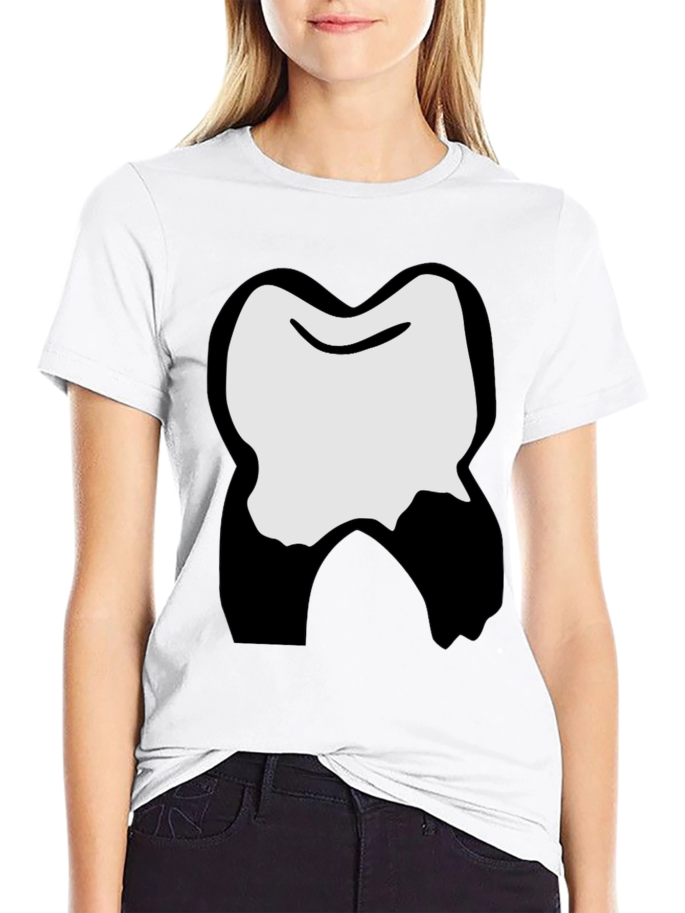 Funny Cartoon Tooth Graphic Black T-Shirt