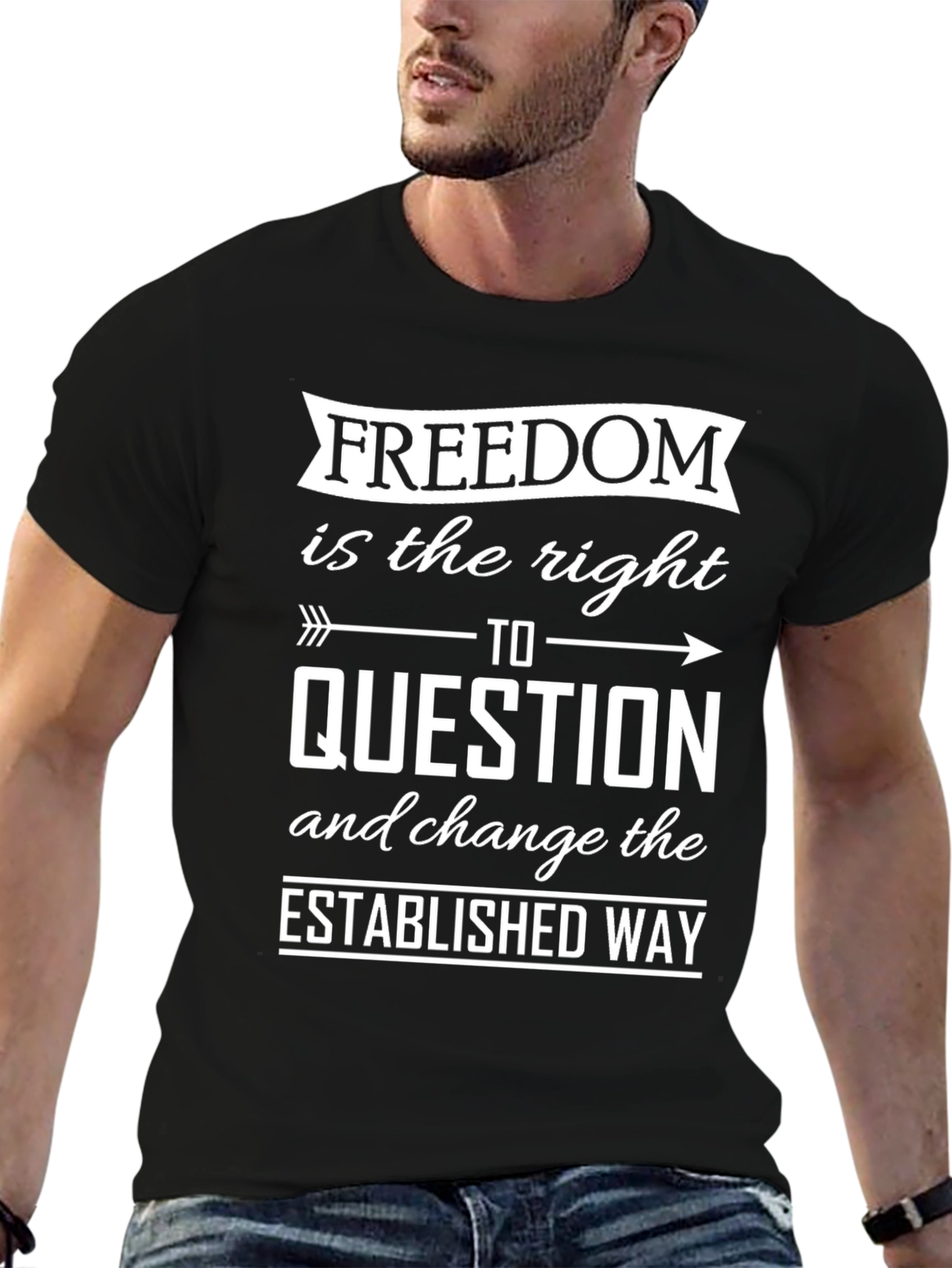 Freedom Question Tee - Black Graphic T-Shirt