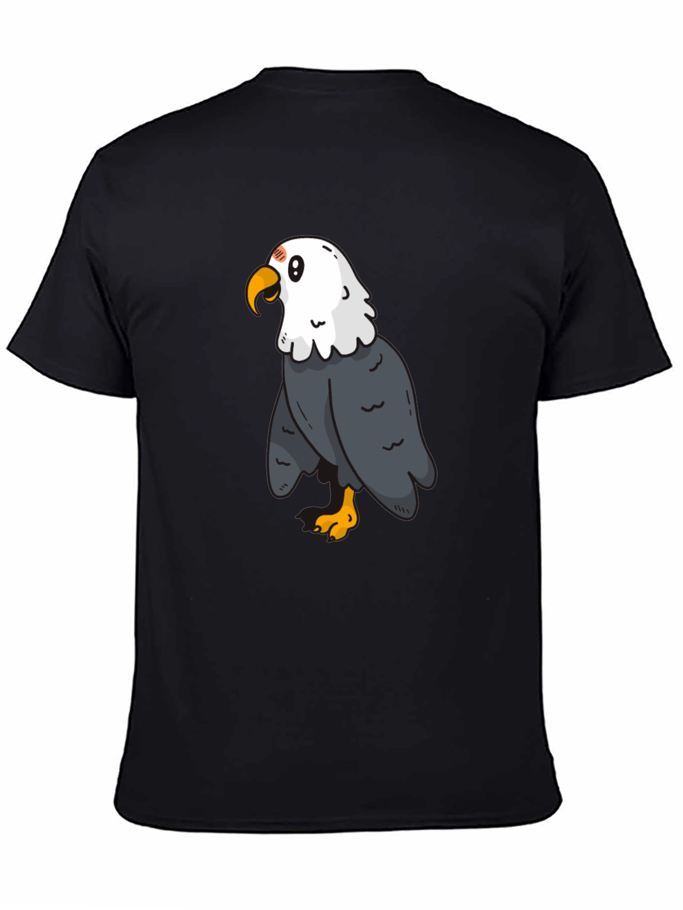 Cartoon Eagle Graphic Tee - Black Cotton Blend