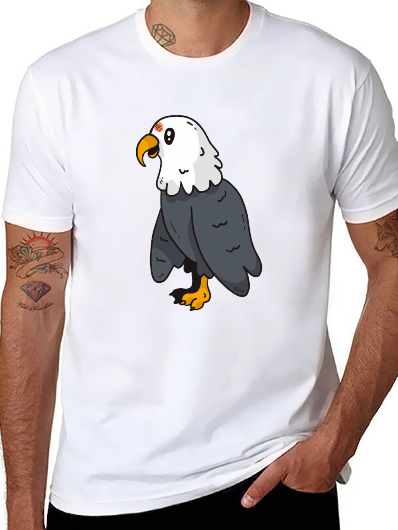 Cartoon Eagle Graphic Tee - Black Cotton Blend