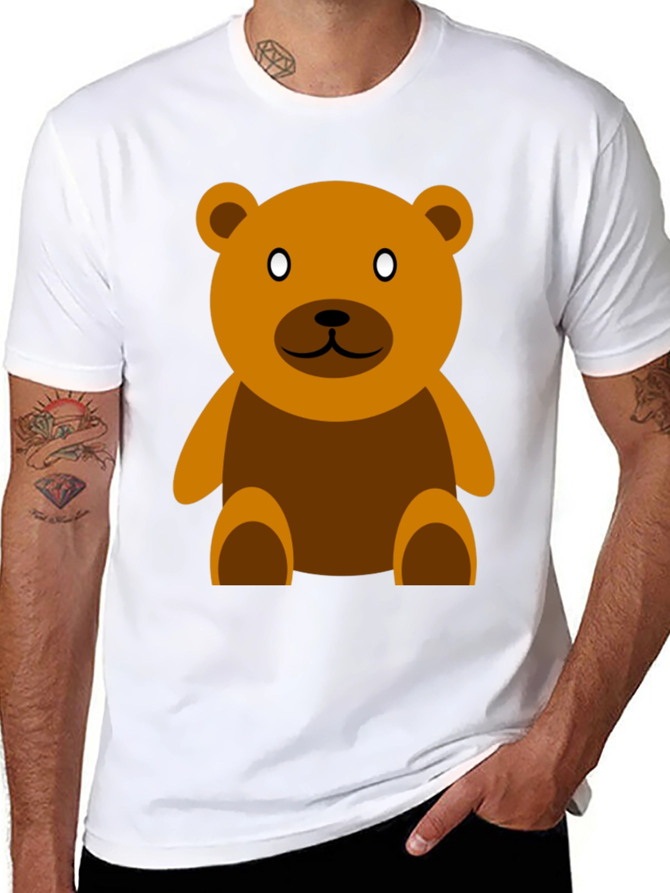 Cute Teddy Bear Graphic Tee - Casual Black T-Shirt