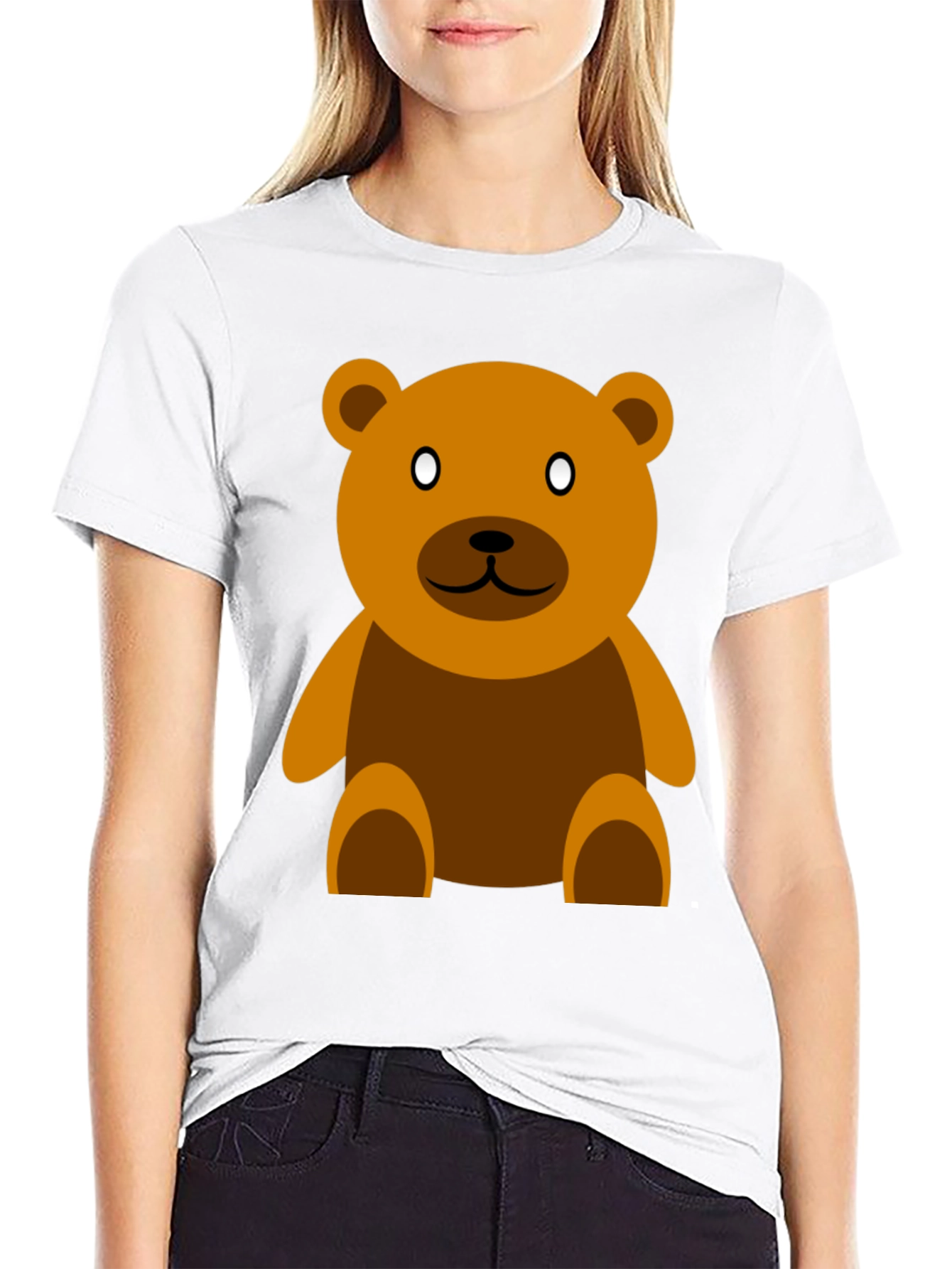 Cute Teddy Bear Graphic Tee - Casual Black T-Shirt