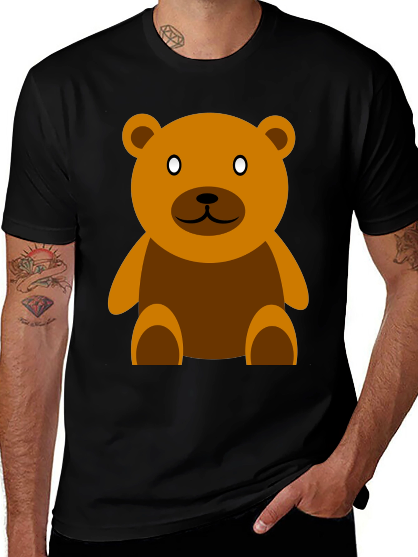 Cute Teddy Bear Graphic Tee - Casual Black T-Shirt