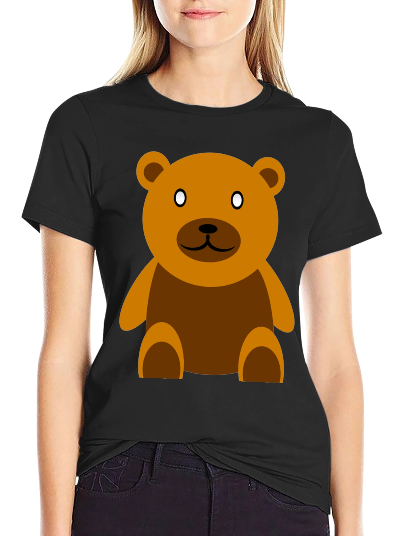 Cute Teddy Bear Graphic Tee - Casual Black T-Shirt