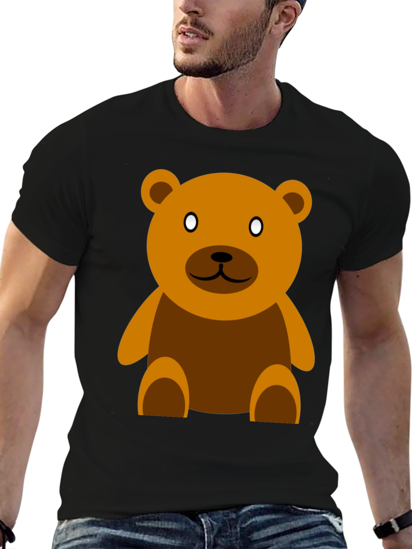Cute Teddy Bear Graphic Tee - Casual Black T-Shirt