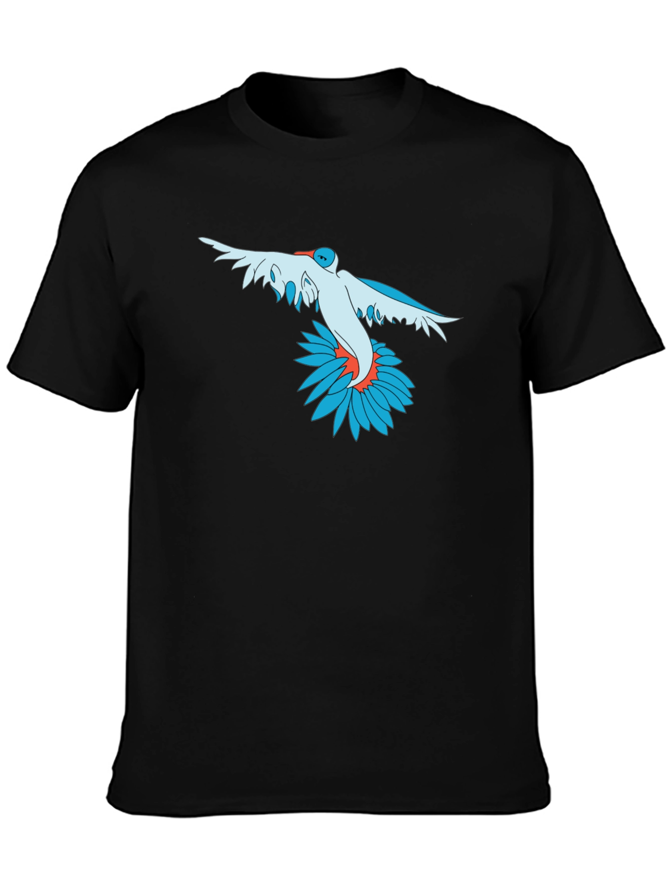 Bird and Flower Graphic Print Black T-Shirt
