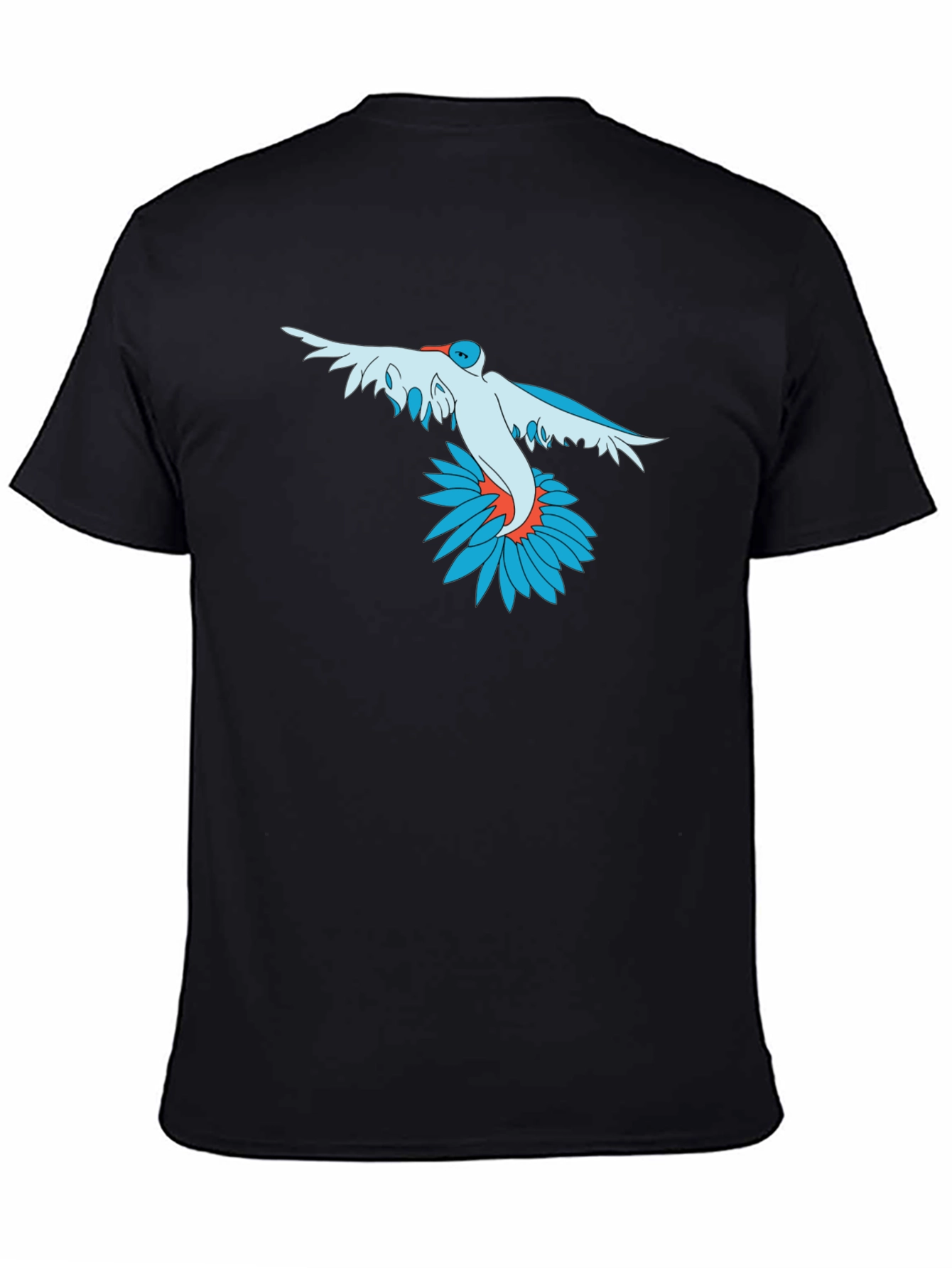 Bird and Flower Graphic Print Black T-Shirt