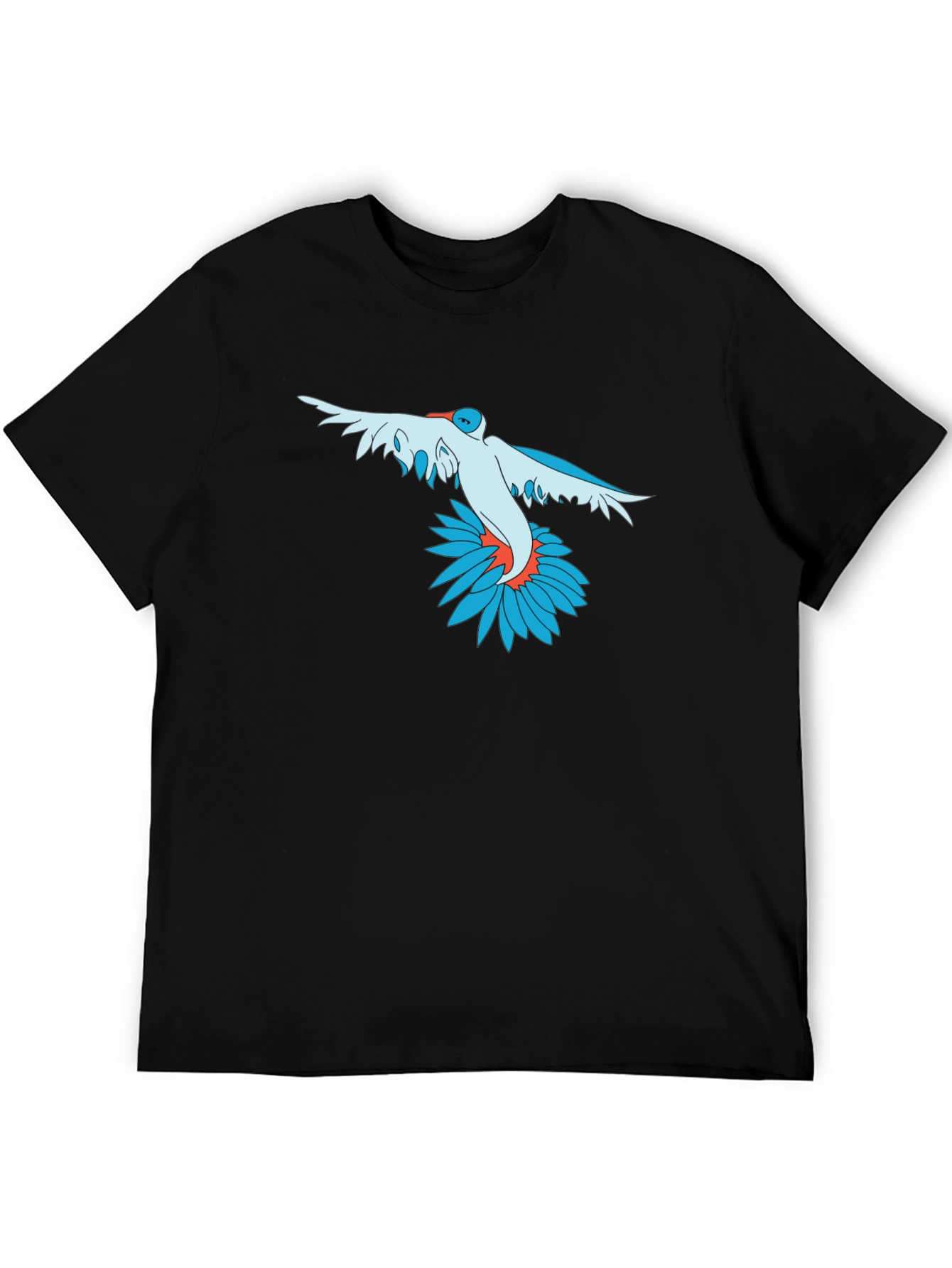 Bird and Flower Graphic Print Black T-Shirt