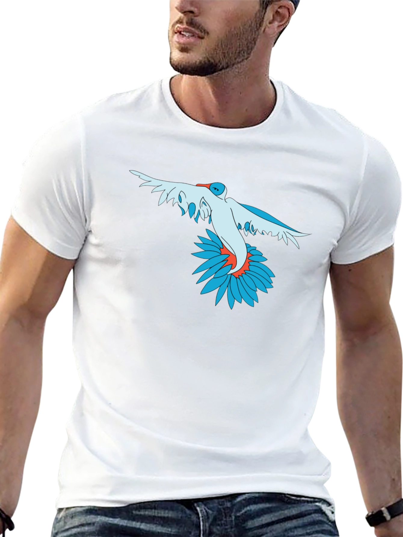 Bird and Flower Graphic Print Black T-Shirt