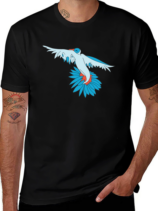 Bird and Flower Graphic Print Black T-Shirt