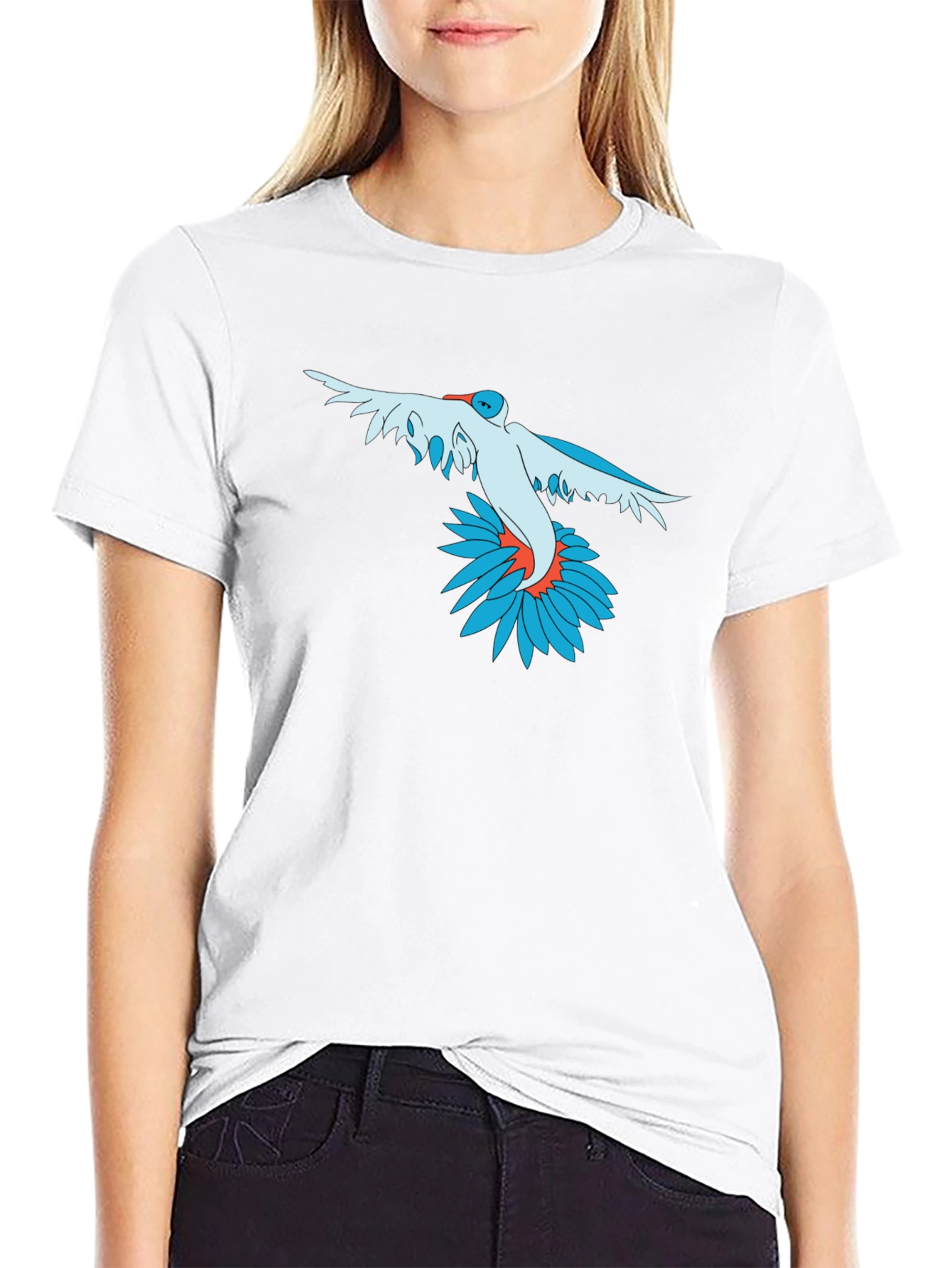 Bird and Flower Graphic Print Black T-Shirt