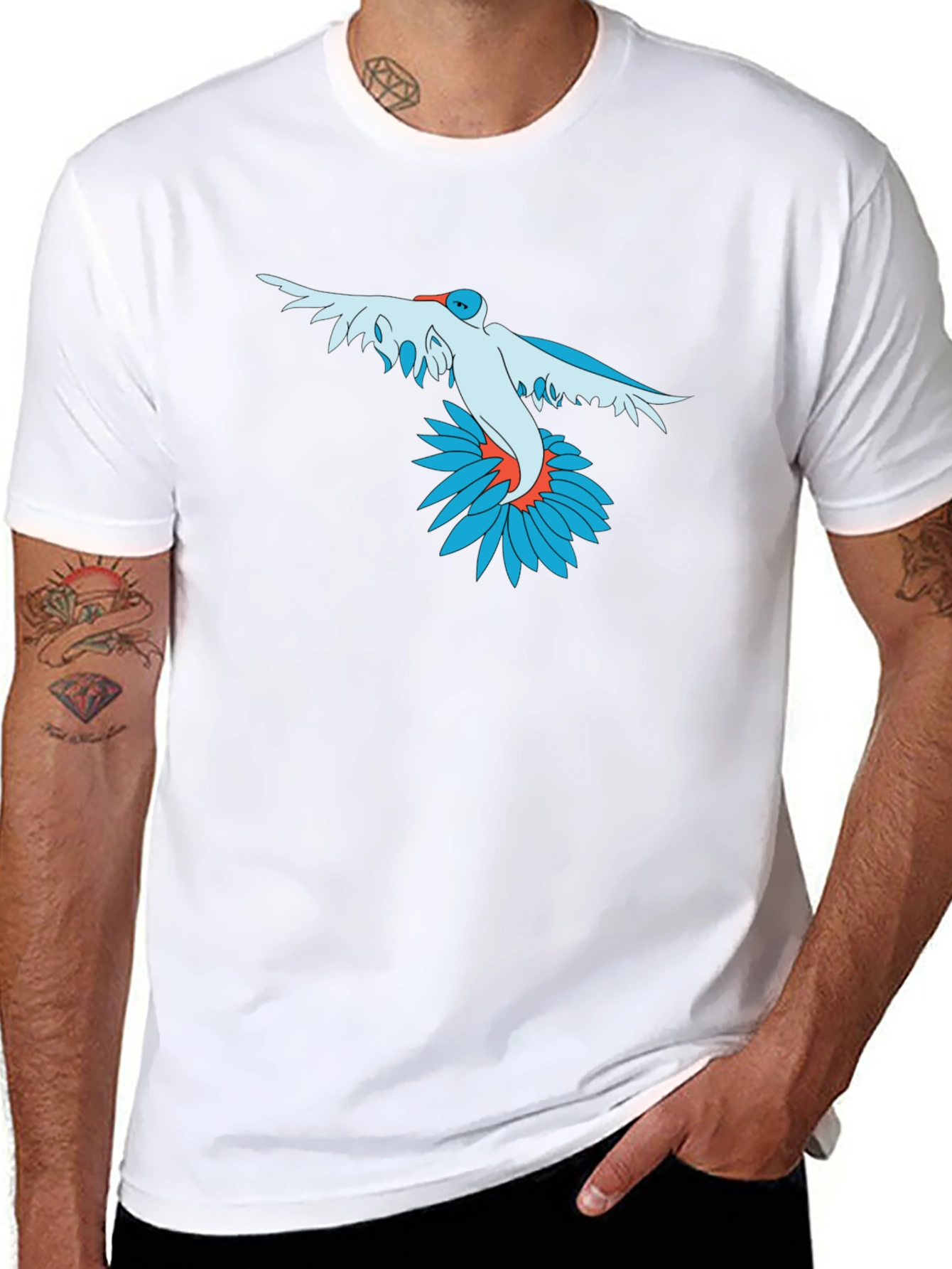 Bird and Flower Graphic Print Black T-Shirt