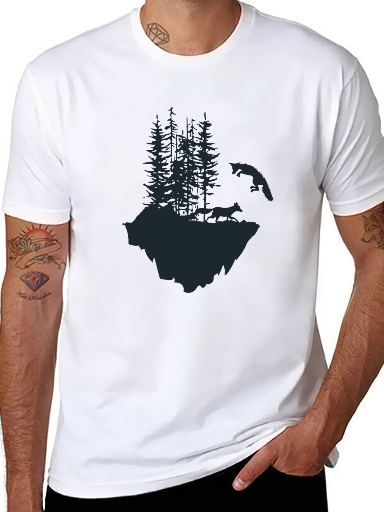 Mens Black T-Shirt - Forest Scene Graphic Tee
