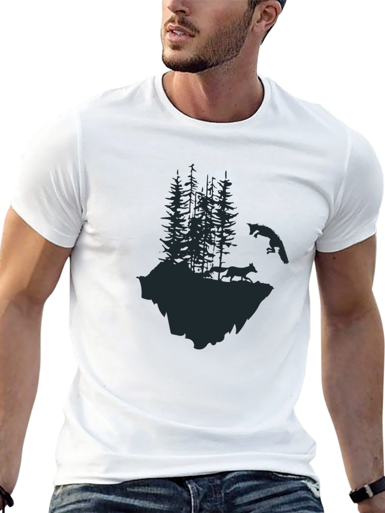 Mens Black T-Shirt - Forest Scene Graphic Tee