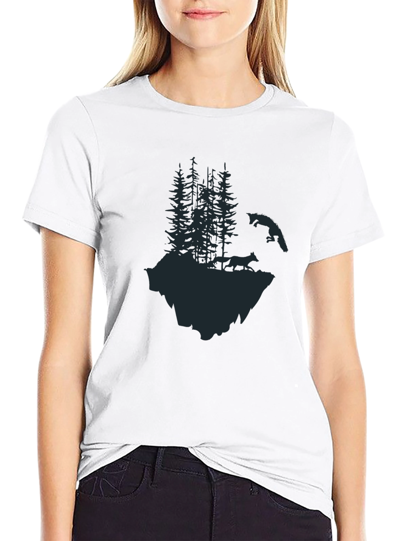 Mens Black T-Shirt - Forest Scene Graphic Tee