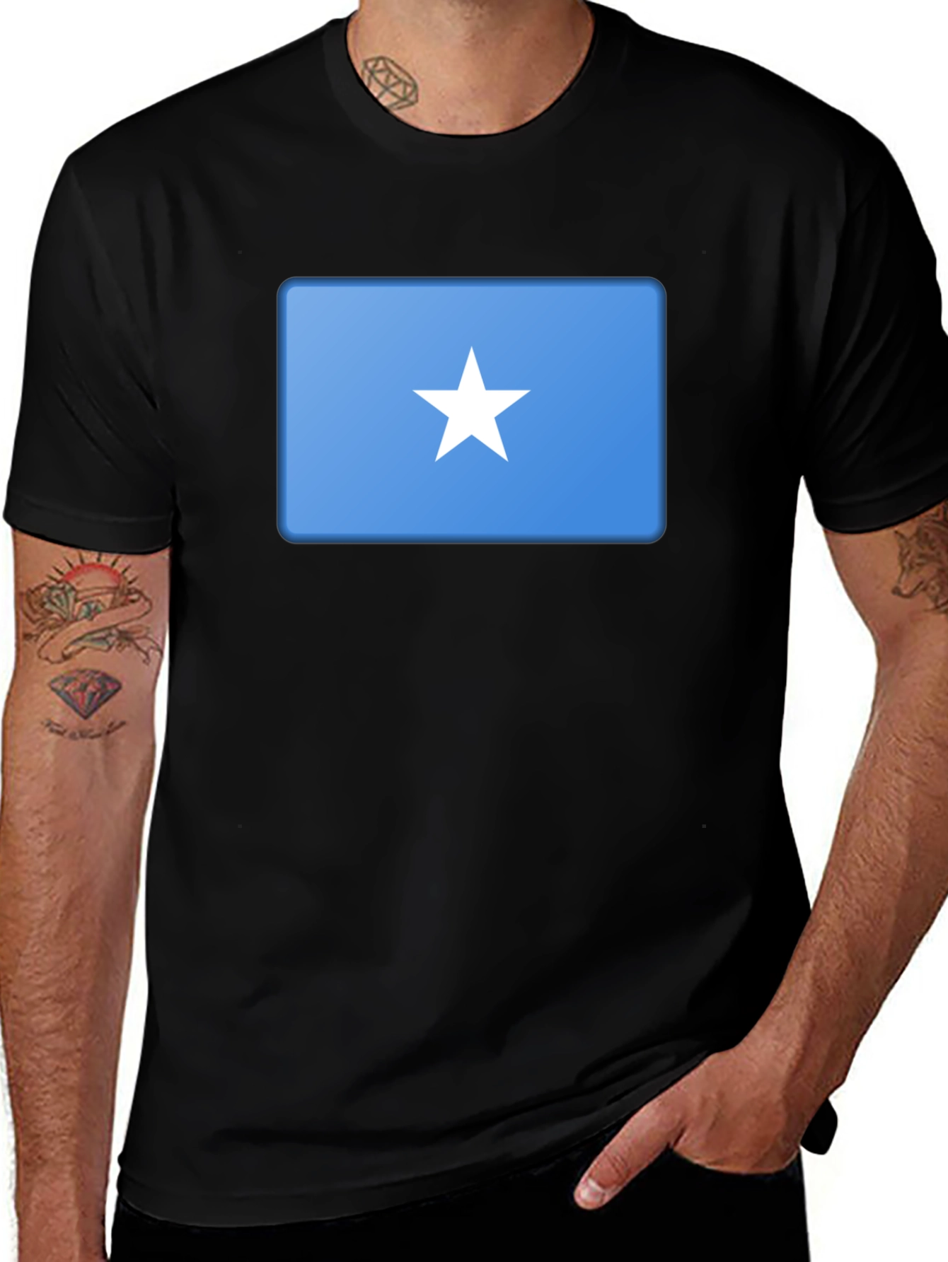Somalia Flag Graphic Tee - Black Cotton T-Shirt