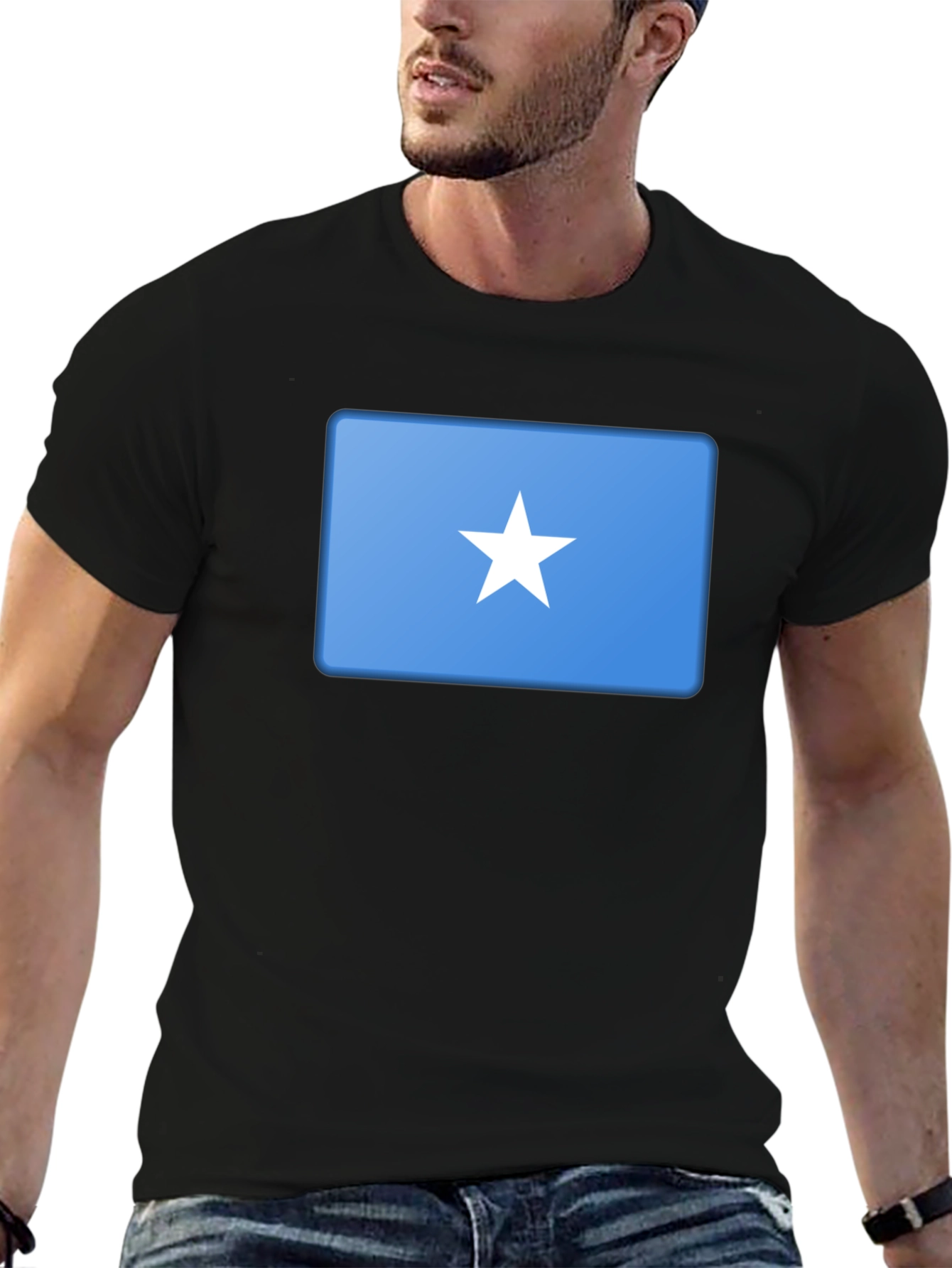 Somalia Flag Graphic Tee - Black Cotton T-Shirt