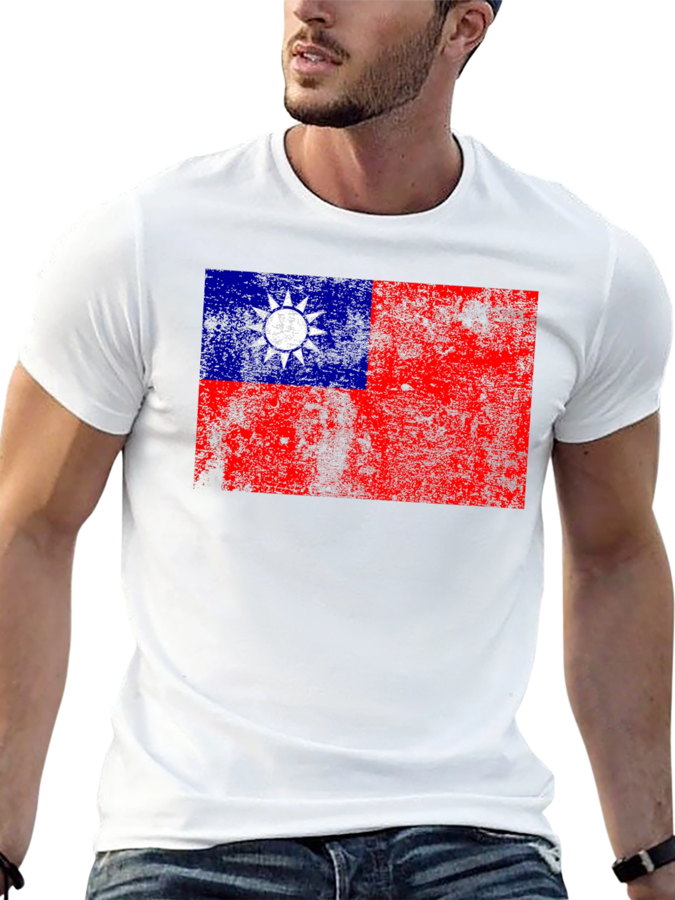 Distressed Taiwan Flag Graphic Tee - Black