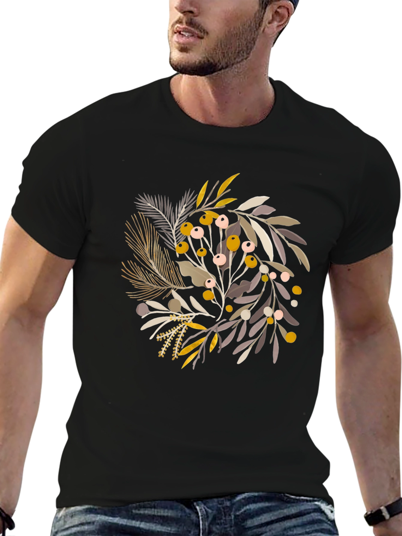 Botanical Print Black T-Shirt - Stylish & Unique