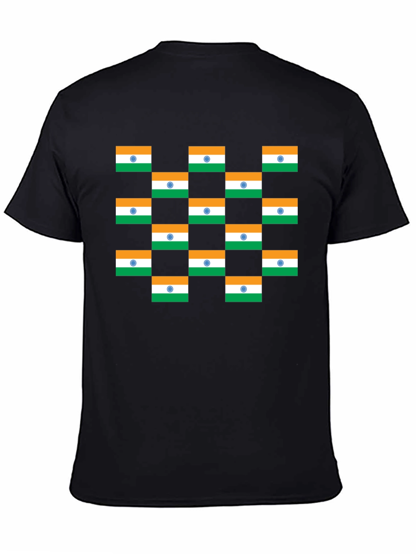 India Flag Pattern Black T-Shirt