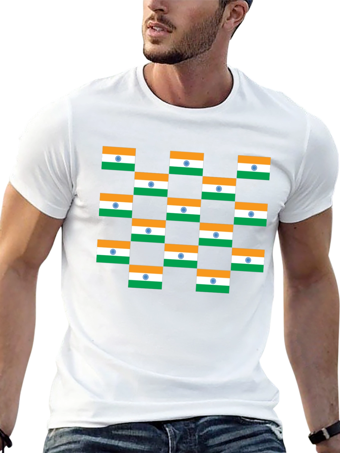 India Flag Pattern Black T-Shirt