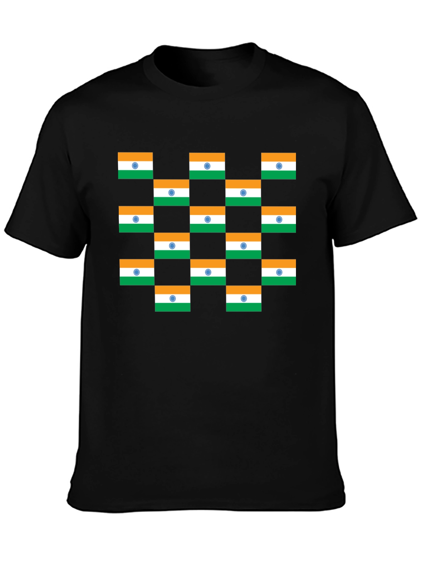 India Flag Pattern Black T-Shirt