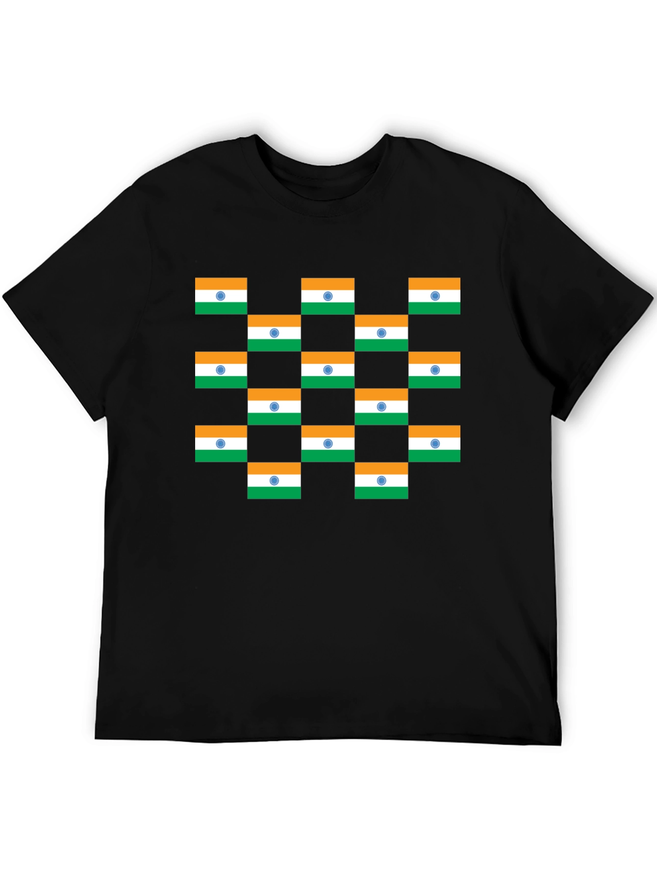 India Flag Pattern Black T-Shirt
