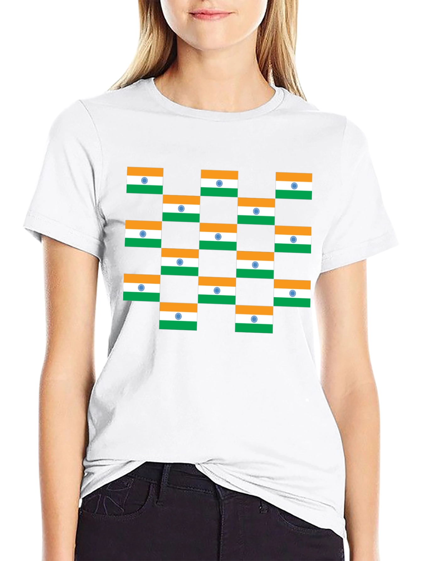 India Flag Pattern Black T-Shirt