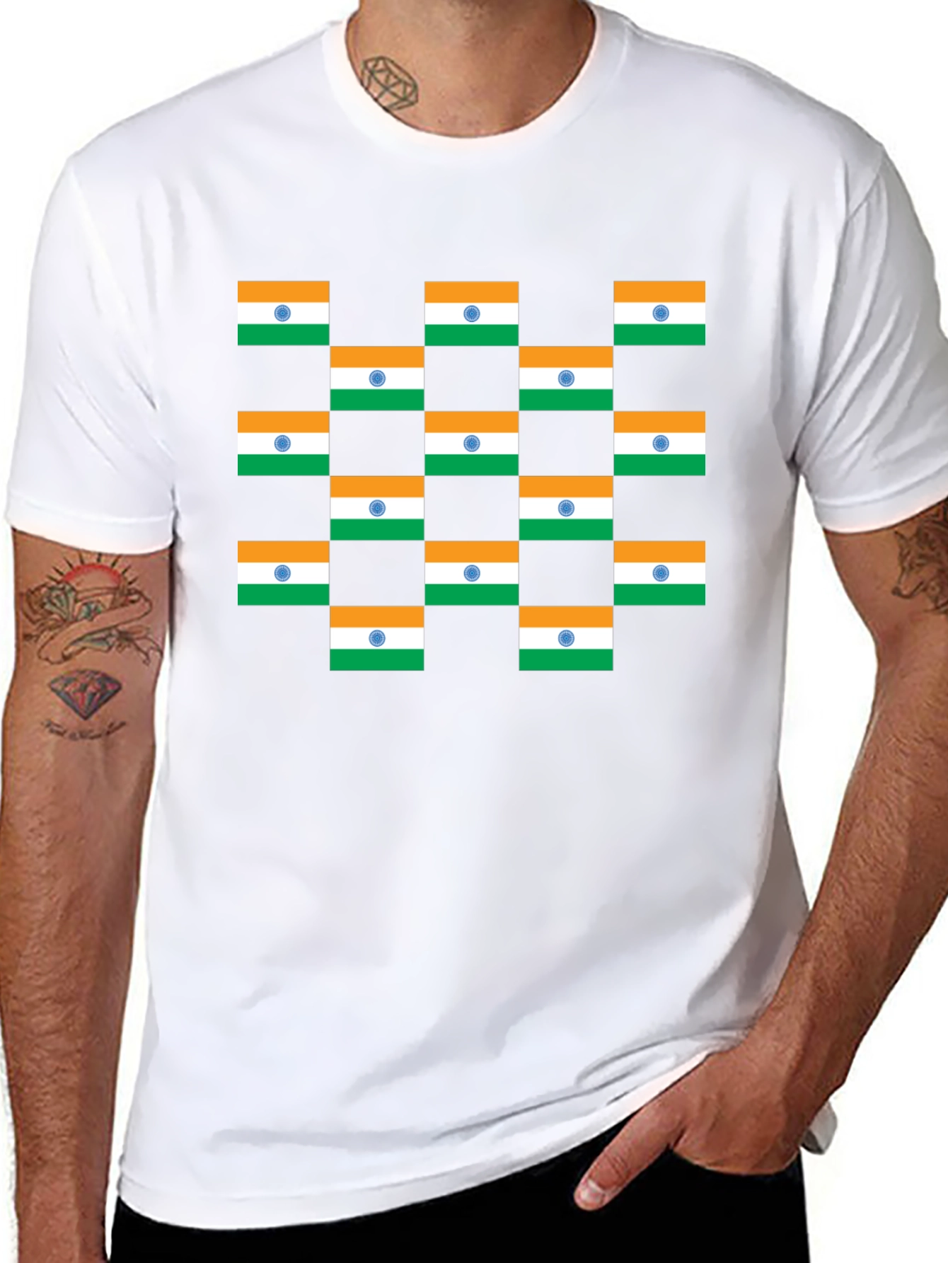India Flag Pattern Black T-Shirt