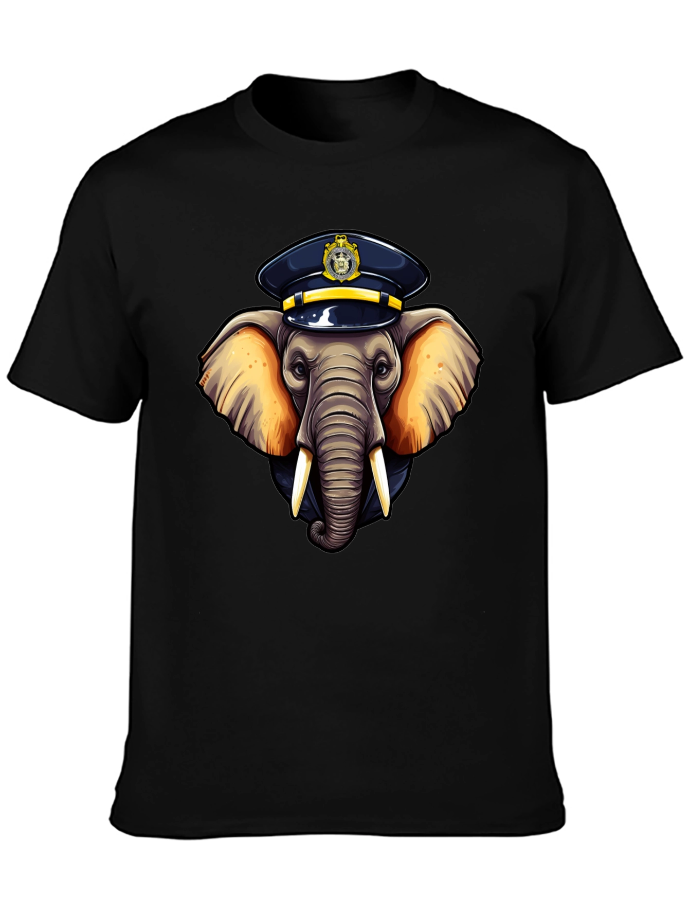 Elephant Police Hat Black T-Shirt